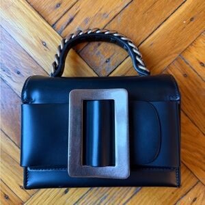 Boyy Fred Chain and Leather Belted Top Handle Bag Black and Brass Hardware